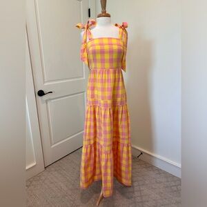 NWOT Yellow and Pink Check Maxi Dress MEDIUM